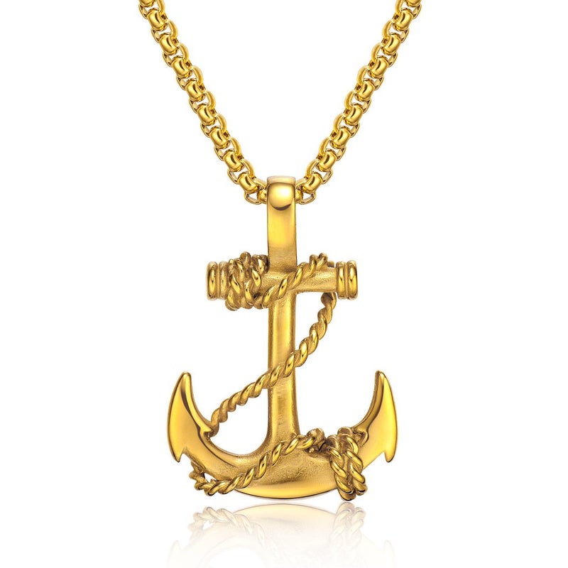 Feraco Anchor Necklace for Men Vintage Navy Nautical Pirate Pendant Stainless Steel Anchor Chain Necklace, 21.6 inch Gold - Image 1